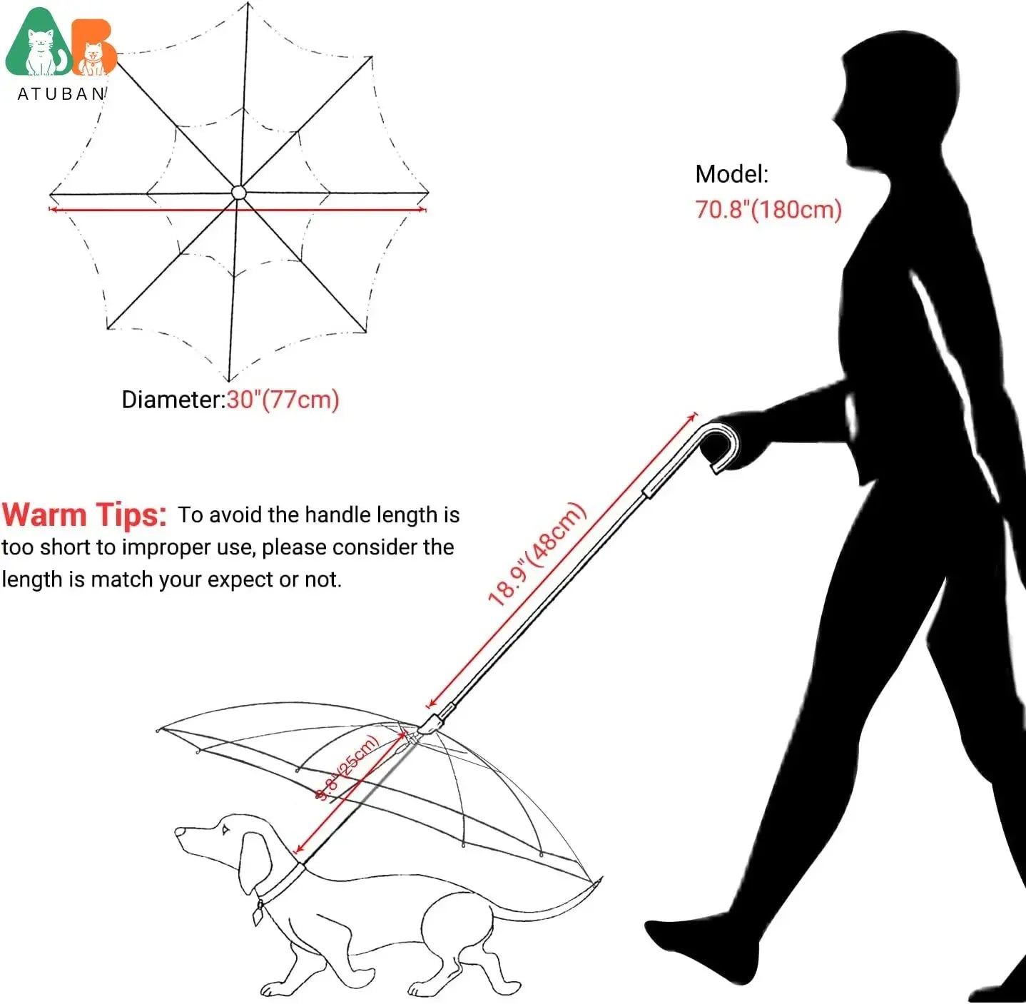 Dog Umbrella with Leash for Small Pets, Umbrella for Dogs Fits 20” Back Length Pets,J-Shape Handle,Clear Umbrella Surface