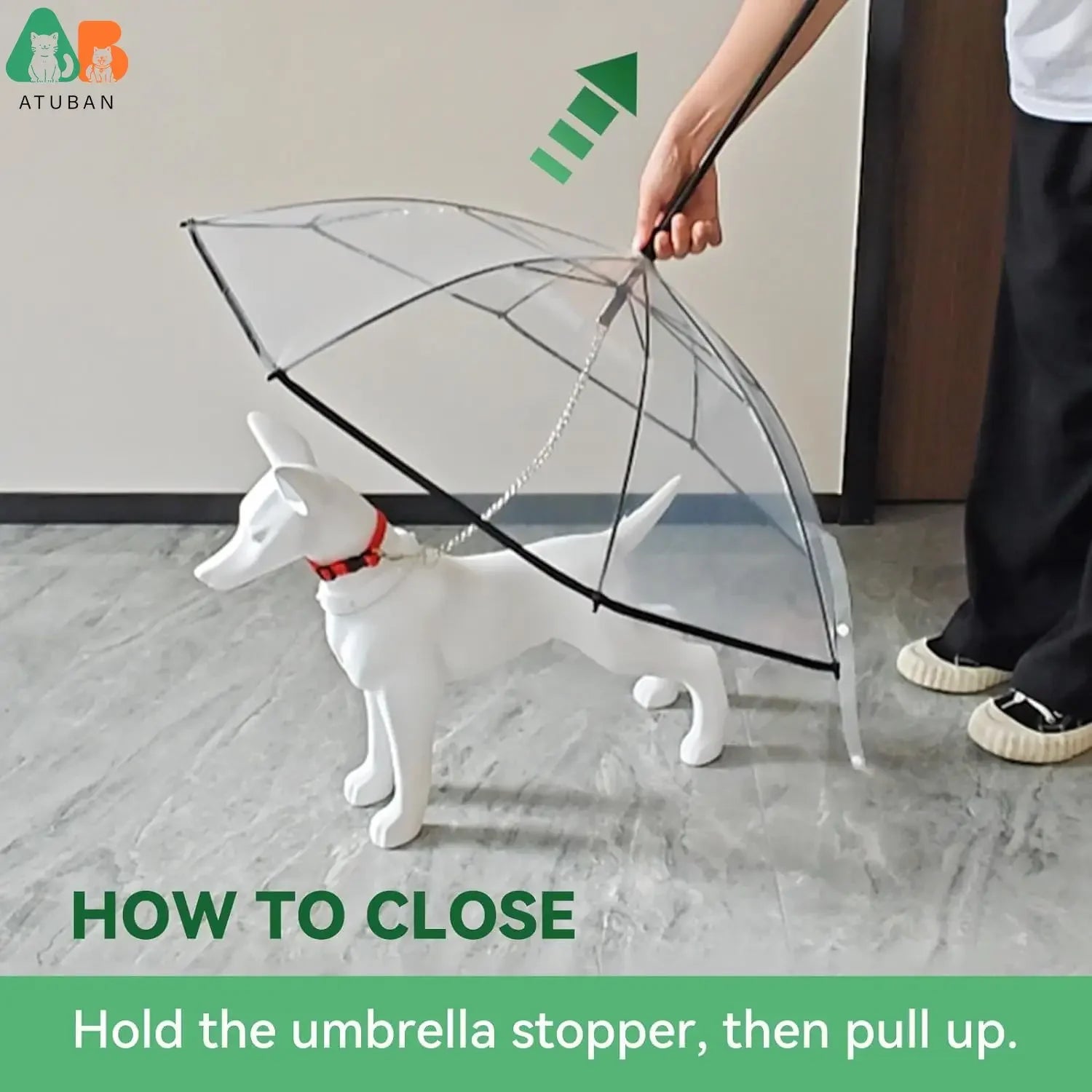 Dog Umbrella with Leash for Small Pets, Umbrella for Dogs Fits 20” Back Length Pets,J-Shape Handle,Clear Umbrella Surface