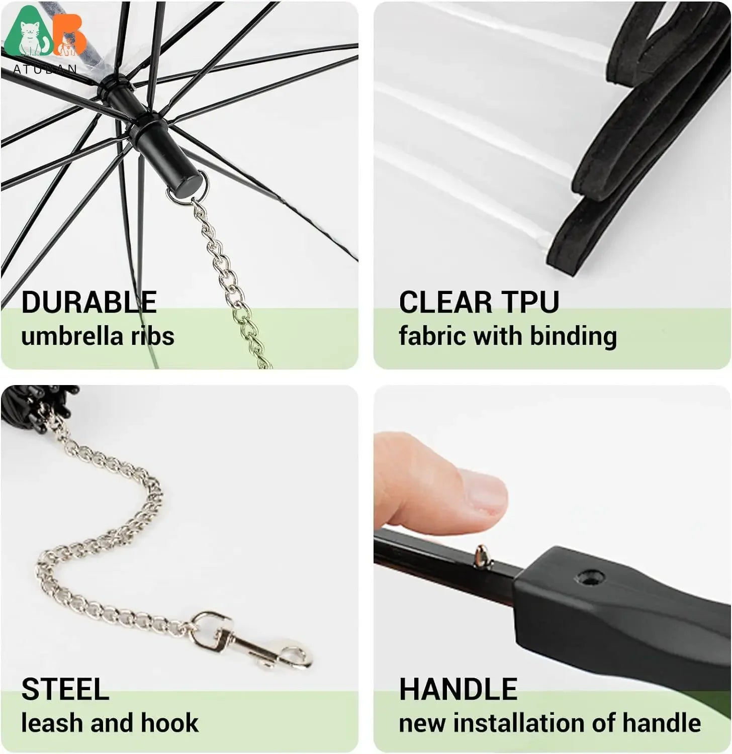Dog Umbrella with Leash for Small Pets, Umbrella for Dogs Fits 20” Back Length Pets,J-Shape Handle,Clear Umbrella Surface